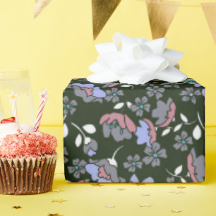 Papel De Regalo Diseño floral sobre negro
