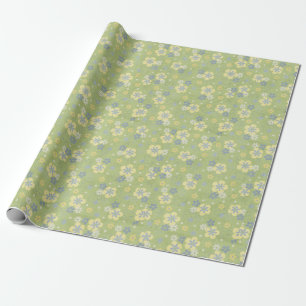 Papel De Regalo diseño floral verde suave y azul