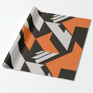 Papel De Regalo Diseño geométrico negro y Naranja negrita