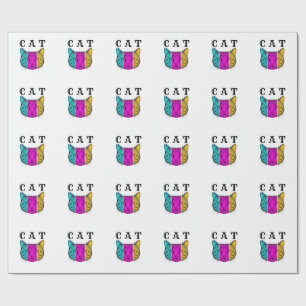 Papel De Regalo Diseño gráfico de bloque de color de gato grabado 