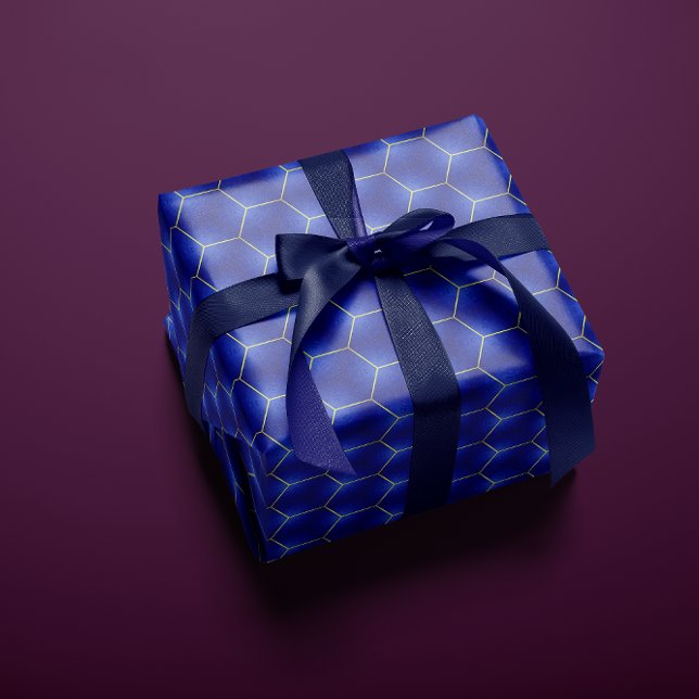 Papel De Regalo Diseño hexagonal del índigo de medianoche y del or (Subido por el creador)