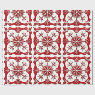 Papel De Regalo Diseño Intrincado de Copo de Nieve Rojo