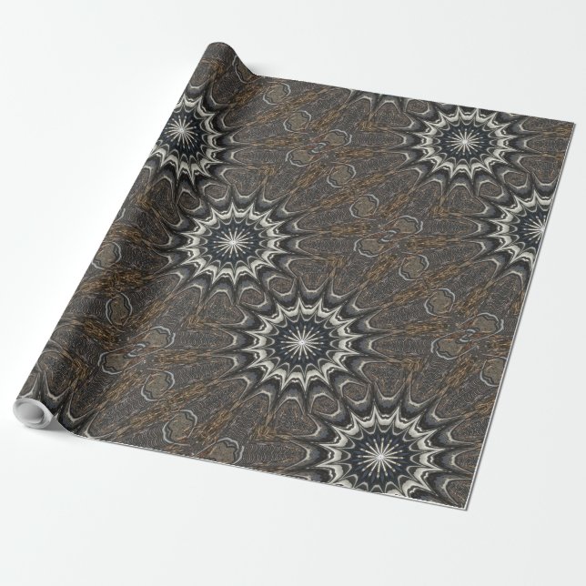 Papel De Regalo Diseño Kaleidoscope Arte Blanco Gris Azul Negro (Desenrollado)