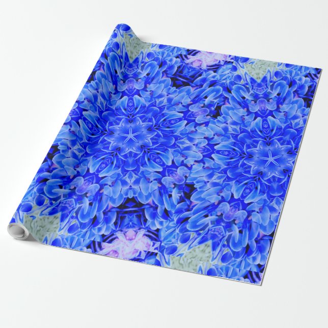 Papel De Regalo Diseño Kaleidoscope Azul Púrpura Arte Floral (Desenrollado)