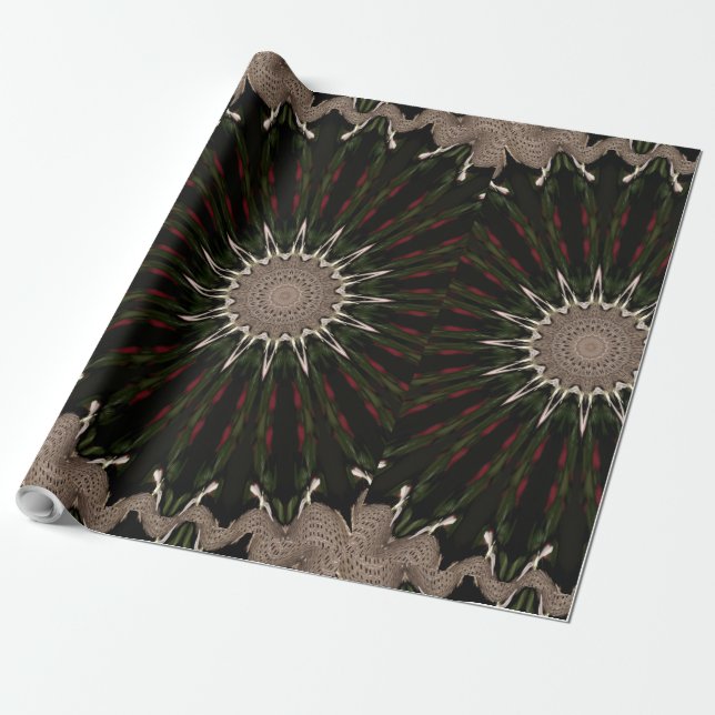 Papel De Regalo Diseño Kaleidoscope Marrón rojo oscuro verde (Desenrollado)