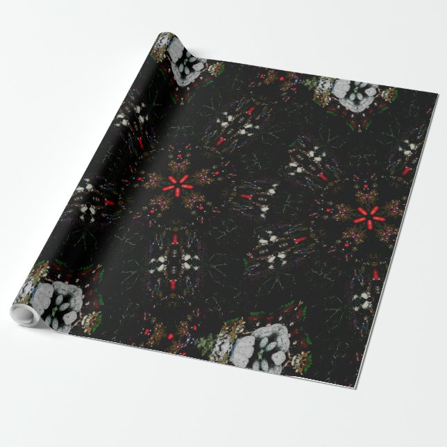 Papel De Regalo Diseño Kaleidoscope Patrón floral rojo negro (Desenrollado)