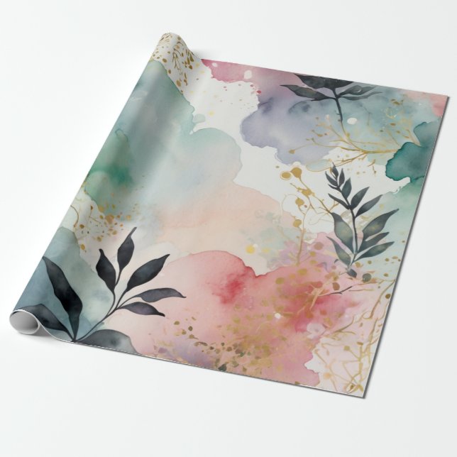 Papel De Regalo Diseño lujoso de arte acuático (Desenrollado)