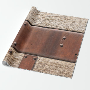 Papel De Regalo Diseño metalizado de madera marrón rústica