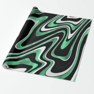 Papel De Regalo Diseño moderno de líneas onduladas verdes retro