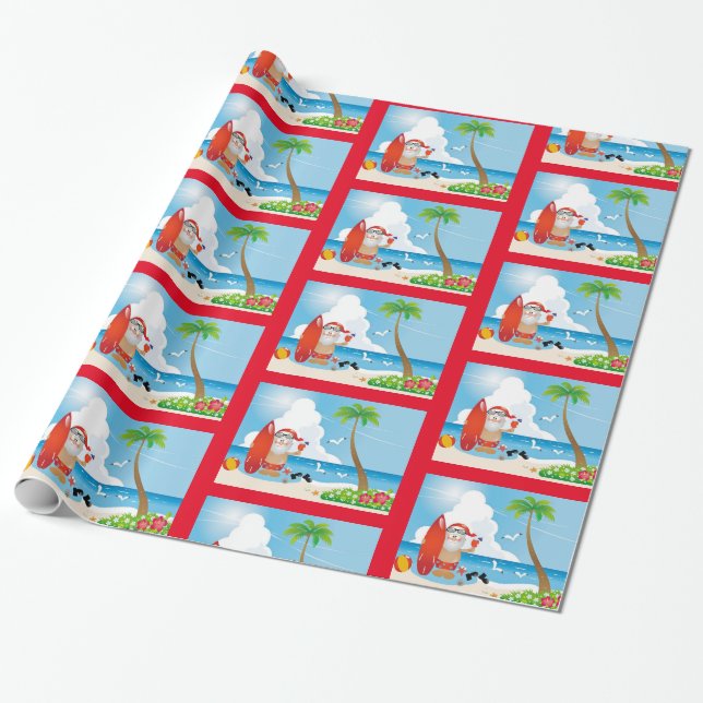 Papel De Regalo Diseño moderno y elegante de Beach Santa Design (Desenrollado)