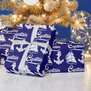 Papel De Regalo Diseño Náutico Ancla Barco de Vela Capitán