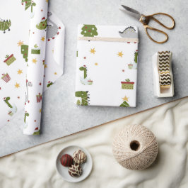 Papel De Regalo Diseño navideño de dinosaurio de Navidad lindo par