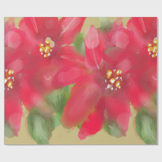 Papel De Regalo Diseño Navideño de Poinsettia Pintado de Rojo y Ve