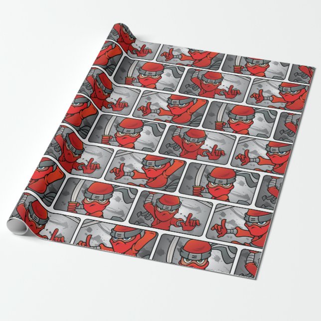 Papel De Regalo Diseño Ninja rojo personalizable (Desenrollado)