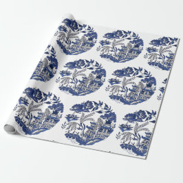Papel De Regalo Diseño panorámico azul clásico