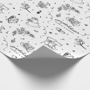 Papel De Regalo diseño personalizable de garabatos de boda