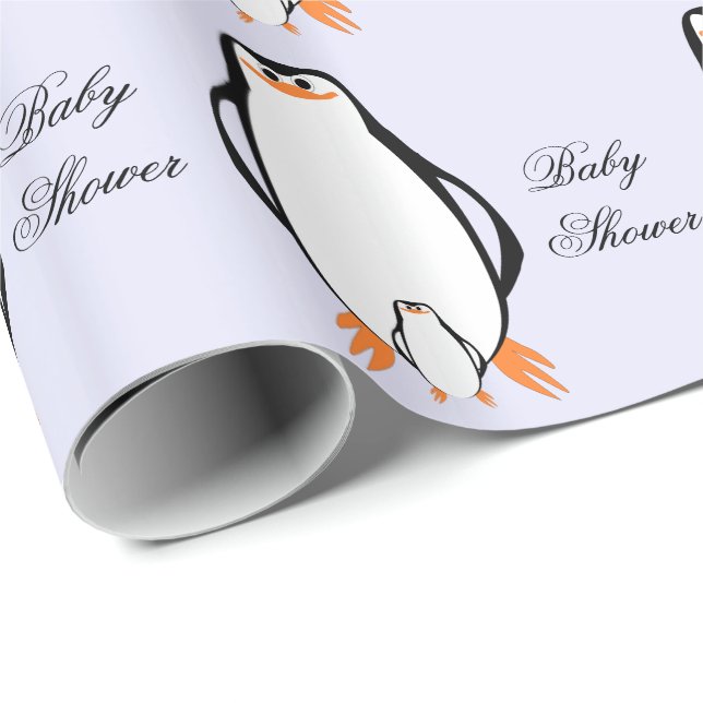 Papel De Regalo Diseño pingüino Baby Shower personalizado (Esquina del rollo)