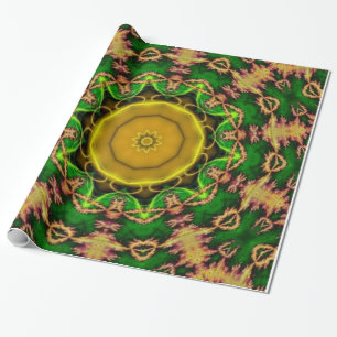 Papel De Regalo Diseño psicodélico verde y dorado