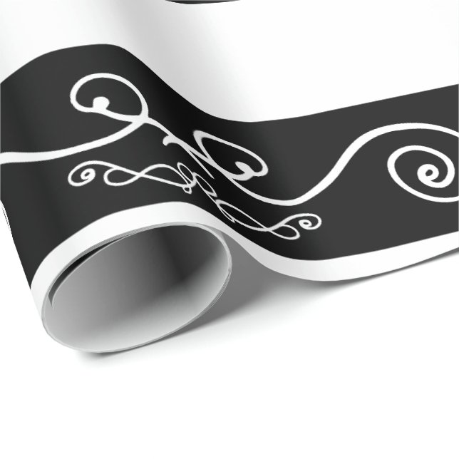 Papel De Regalo Diseño rayado blanco negro (Esquina del rollo)
