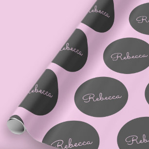 Papel De Regalo Diseño retro-moderno de lunares rosa y gris