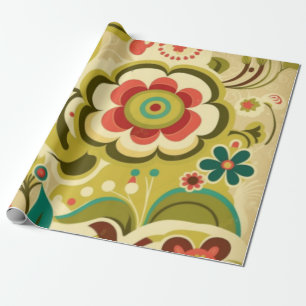 Papel De Regalo Diseño retro vintage de luz floral verde