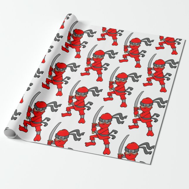 Papel De Regalo Diseño rojo adaptable de Ninja (Desenrollado)