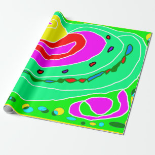 Papel De Regalo Diseño rosa morado de color verde amarillo y brill