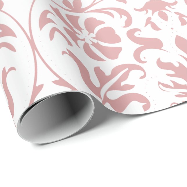 Papel De Regalo Diseño rosado y blanco floral hermoso del damasco (Esquina del rollo)