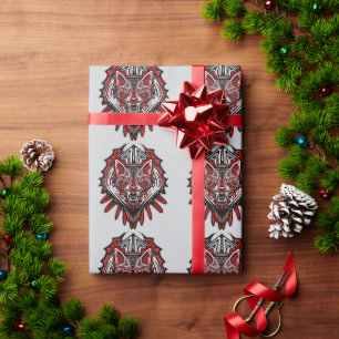 Papel De Regalo Diseño Totémico Tribal Haida de Lobo