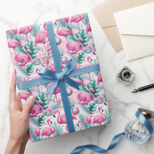 Papel De Regalo Diseño tropical del flamenco rosa