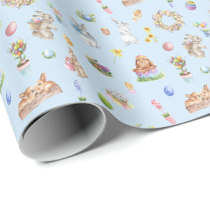 Papel De Regalo Diseño único de acuarela de patrón de conejo de