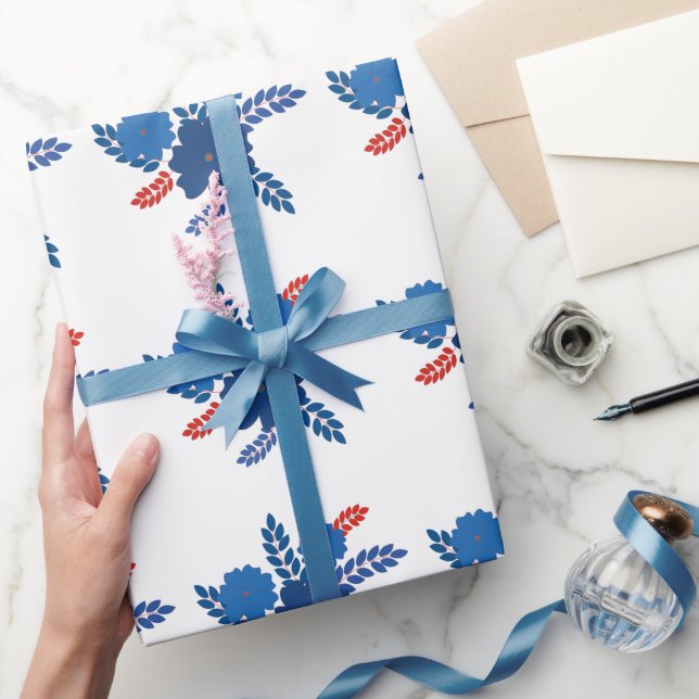 Papel De Regalo Diseño vectorial de flores azules simples (Regalar)