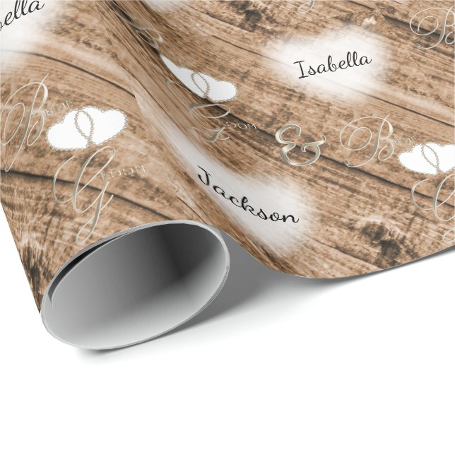 Papel De Regalo Diseños de Boda de madera marrón rústica (Esquina del rollo)