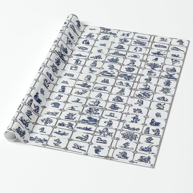 Papel De Regalo Diseños de mosaico azul Delft (Desenrollado)