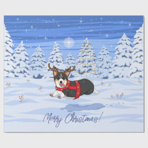 Papel De Regalo Disfraz de Reno de Navidad de Corgi Negro Adorable