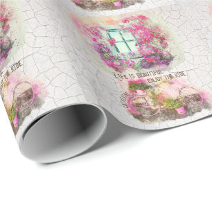 Papel De Regalo Disfruta Del Paseo Bicicleta acuarela con flores