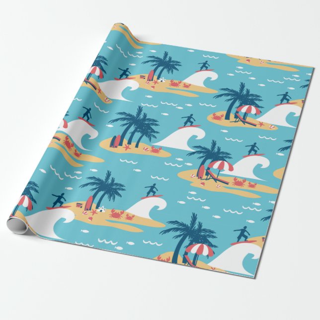 Papel De Regalo Disfrute del Ilustracion Blue Surfing Personalizad (Desenrollado)