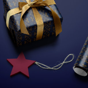 Papel De Regalo Distinguida Real Marina Blue Gold Intricate