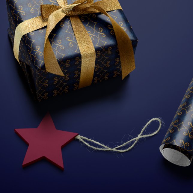Papel De Regalo Distinguida Real Marina Blue Gold Intricate (Subido por el creador)