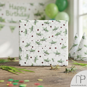 Papel De Regalo Diverión Saltamontes Bug Bonanza Lindo Verde & Roj