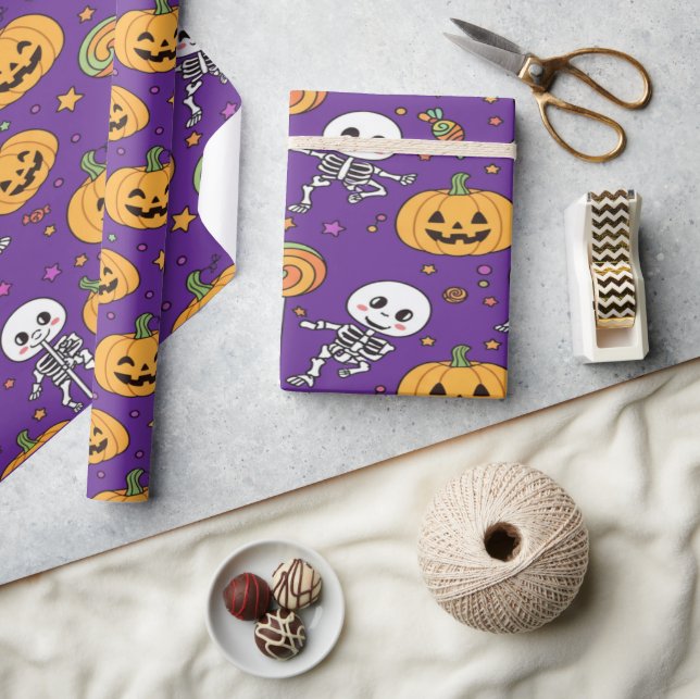 Papel De Regalo Diversión Cute Skeleton Para Halloween (Artesanía)