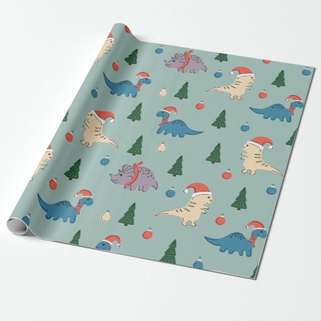 PAPEL DE REGALO DIVERSIÓN DE NAVIDADES DE ILUSTRACION DINOSAUR GIF (Desenrollado)