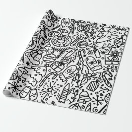 PAPEL DE REGALO DIVERSOS NAVIDADES NEGROS Y BLANCOS DOODLE WRAPPIN