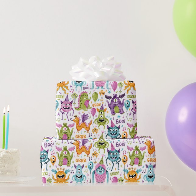 Papel De Regalo Divertida fiesta de cumpleaños de pequeños monstru (Regalos de fiesta)