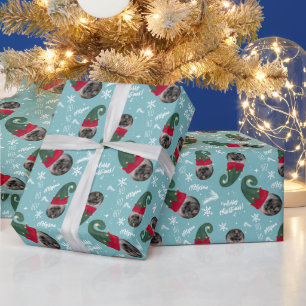 Papel De Regalo Divertido alegre ilustracion del elfo de Navidad f