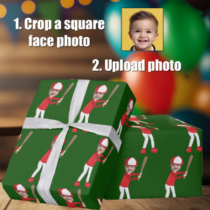 Papel De Regalo Divertido Añadir Foto Cara Niños Jugador Béisbol V