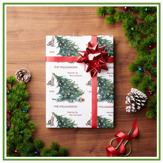 Papel De Regalo Divertido árbol de Navidad danzando foto de gato (Subido por el creador)