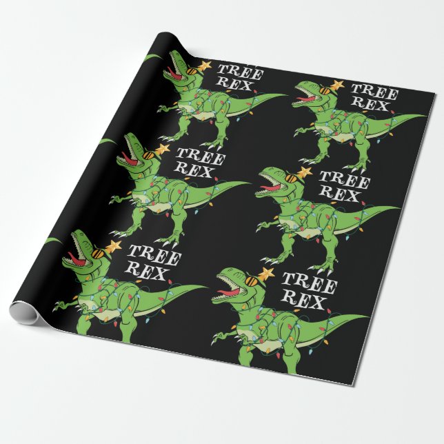 Papel De Regalo Divertido árbol de Navidad Rex Dinosaur (Desenrollado)