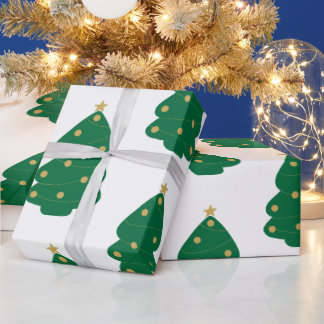 Papel De Regalo Divertido árbol de Navidad verde y dorado