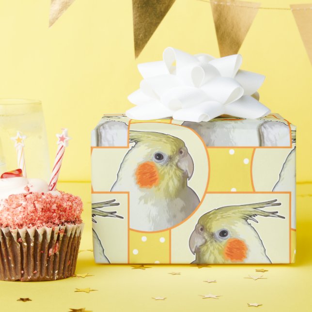 Papel De Regalo Divertido Cockatiel Patrón de Cumpleaños Naranja A (Fiesta de cumpleaños )